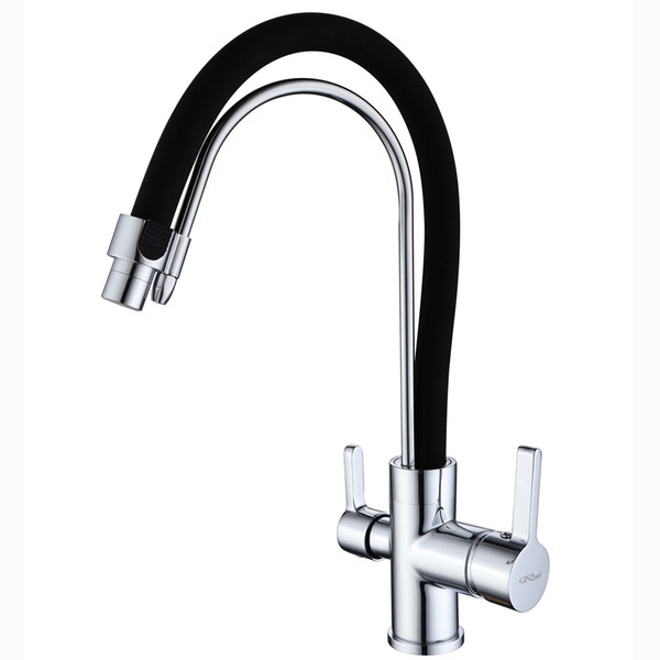 Kitchen Sink Faucet Rotate with Ceramic Valve Single Handle One Hole Chrome Black Painting Finish