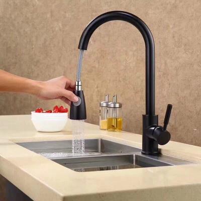 Kitchen faucet Double type hot and cold mixing nozzle Stainless steel black paint treatment process Suitable for kitchen sinks Product featu