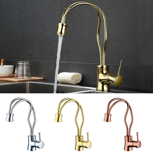 Bathroom Brass Kitchen Tap Basin Sink Faucet Deck Mounted Swivel Spout Hot Cold Sprayer Nozzle Mixer Single Handle Chrome Gold Rose Finish