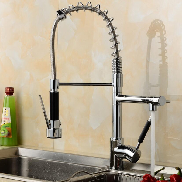 New Spring Kitchen Faucet Pull out Side Sprayer Dual Spout Single Handle Mixer Tap Sink Faucet 360 Rotation Kitchen Faucets