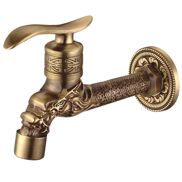 Wall Mounted Water Tap Antique Dragon Carved Single Cold Water Faucet cold