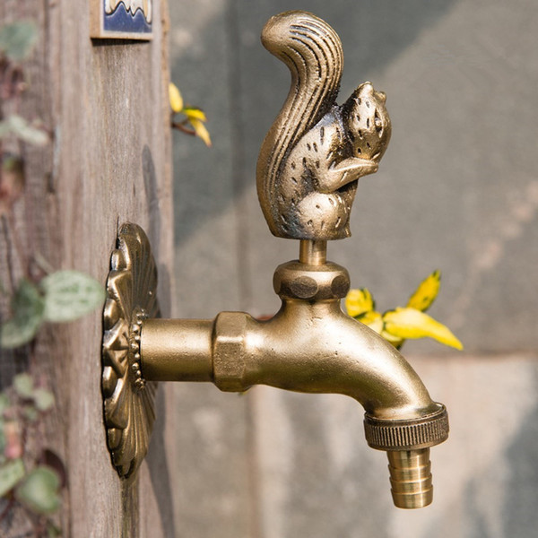 Animal Shape Garden Faucet Countryside Outdoor Faucet Art Antique Brass Washing Machine Mop Sink Wall Mounted Cold Water Tap