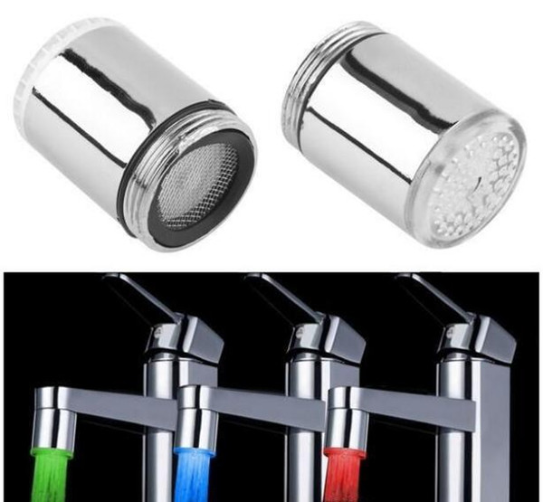 3 Color LED Light Change Faucet Shower Water Tap Temperature Sensor No Battery Water Faucet Glow Shower Left Screw Free shipping AJI-459