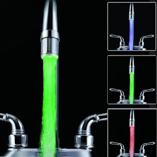 LED Water Tap New Fashion 3 Color Water Glow Tap LED Faucet Light Temperature Sensor Most Faucet Kitchen Bathroom Tap RY005