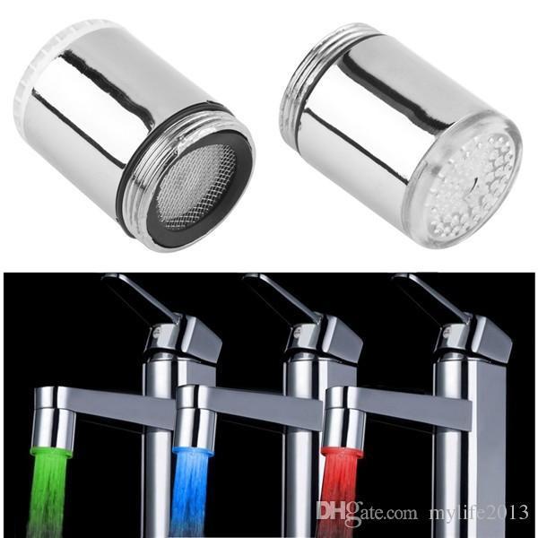 3 Color LED Light Change Faucet Shower Water Tap Temperature Sensor No Battery Water Faucet Glow Shower Left Screw Free shipping AJI-459