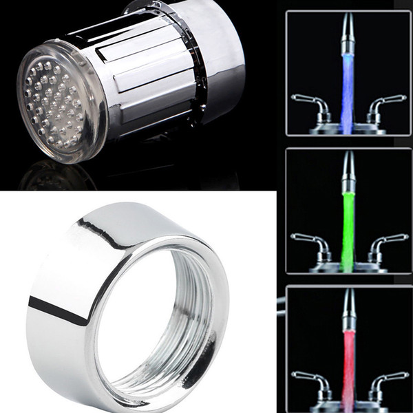 Wholesale 1 PCS 3 Colors Change LED Light Faucet Shower Water Tap Temperature Sensor Water Faucet Glow Shower Left Screw with Converter