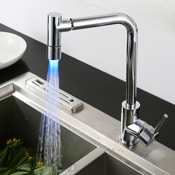 All copper LED hot and cold water kitchen faucet, temperature control color LED, export quality LE-6202LED