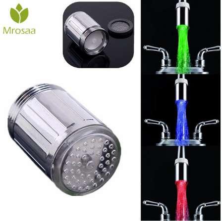 1 Pc Mrosaa M24 LED Light Water Faucet Tap Heads Temperature Sensor 3 Color Changing RGB Glow Bathroom Faucet Nozzle Aerators