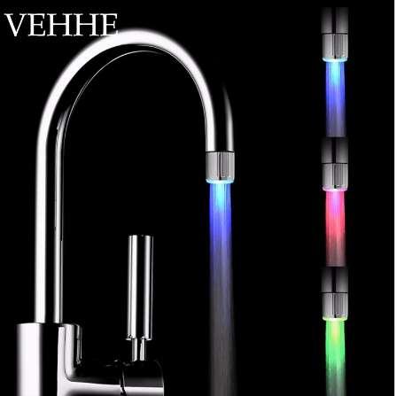 VEHHE LED Water Faucet Light 3 Colors Waterfall Glow Shower Stream Tap Kitchen Bathroom Accessory Led Aerators VE230