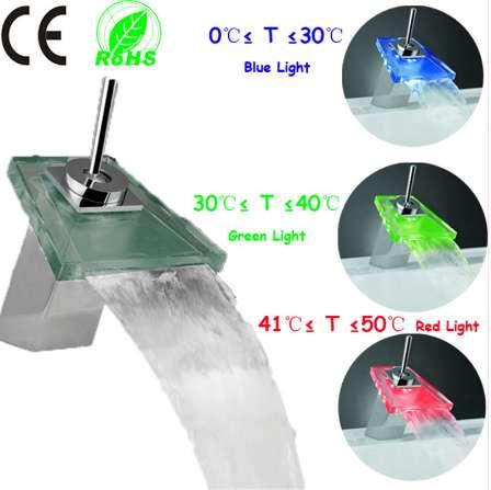 1 pc Temperature control 3 colors New led brass chrome glass bathroom basin sink mixer faucet tap