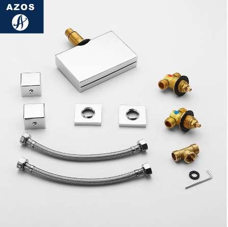 Azos In-wall Faucet Discoloration Waterfall Brass Chrome Cold and Hot Switch Temperature Control LED Shower Room Basin Bathroom