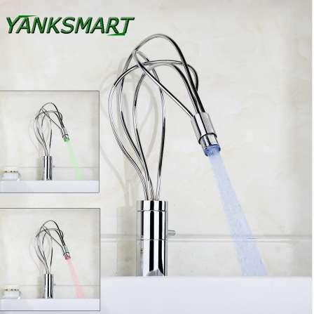 YANKSMART Twist LED Bathroom Basin Sink Tap Stream Spout torneira Mixer Brass Chrome Water Faucet