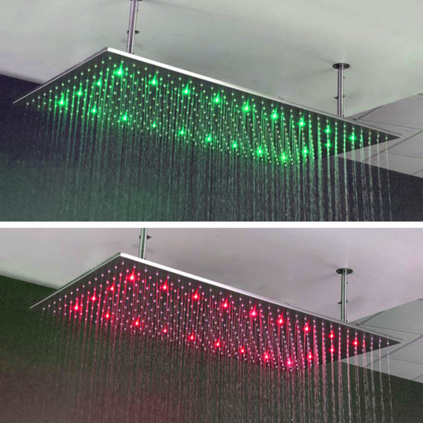 30x60CM Big Rain LED Shower Ceiling Mounted 304 Stainless Steel Chrome Finish Three Color Change According To Water Temperature