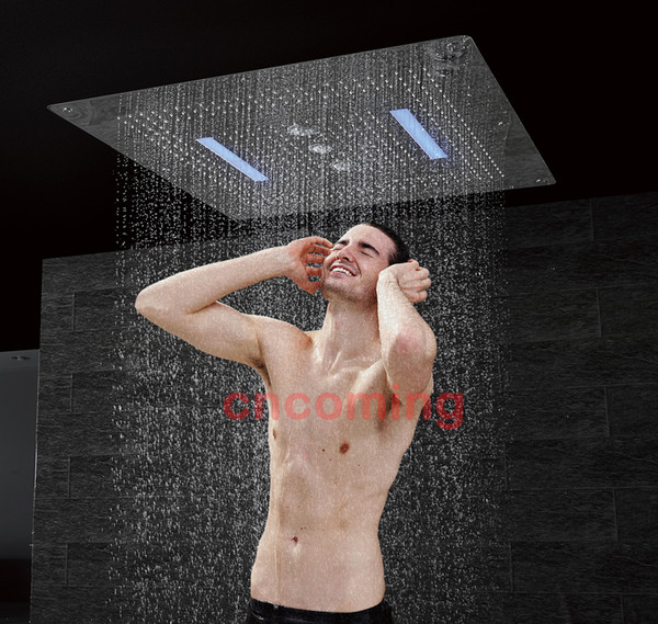 2016 New Arrival Luxury LED Ceiling Shower Head Bathroom Shower SUS304 Overhead Rain Waterfal Swirl Double Rain DF5424