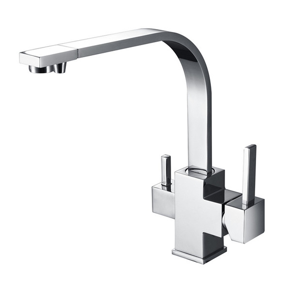 Wholesale- New Wholesale Factory Direct Price 360 Degree Swivel Square Style Tri Flow Sink Faucet Ro Water Filtered 3 Way Kitchen Tap