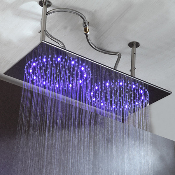 12*24 Inch Water Powered Rain Led Shower Head With Shower Arm Ceiling Mount Bathroom 3 Colors Showerhead Chuveiro Led