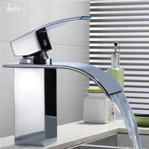 Wholesale- Waterfall Sink Faucet Chrome Single Handle Single Hole Mixer Bathroom Taps Widespread Basin Faucets Origin Guandong China