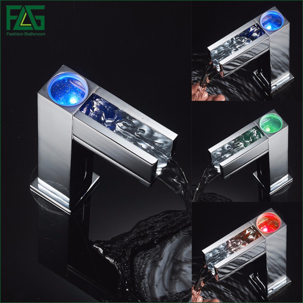 Wholesale- Automatic Water Faucet Cold Hot 3 Color Sensor Led Light Water Faucet Tap For Bathroom Waterfall Faucet Water Mixer Tap 287-66C