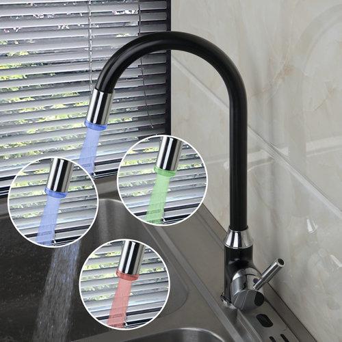 Wholesale- 3 Colors LED Light Polished Chrome Swivel Kitchen Faucets Cozinha Torneira Deck Mounted Single Hole Bathroom Faucets Mixer Tap