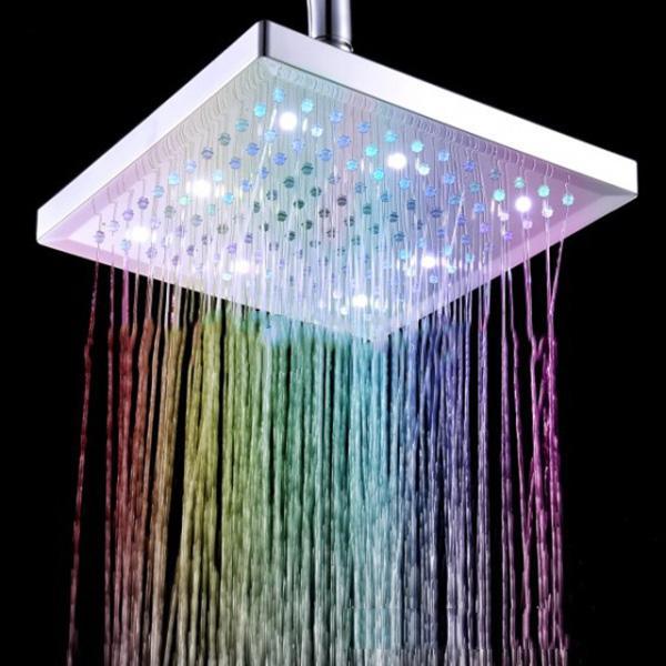 Modern Shower Heads Led Square Bathroom Shower Head with Colorful Lights Feature For LED Heads Waterfall 8-Inch Polished