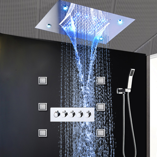 Luxury Rainfall Shower Systems Concealed LED shower head Massage Waterfall Faucets 4 inch Body Spray Jets for bathroom Shower Set