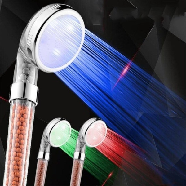 Fashion Temperature Control Tricolor LED Negative Ion Spa Shower Pressurization Water Saving Style Handheld Sprinkler Set T7I178
