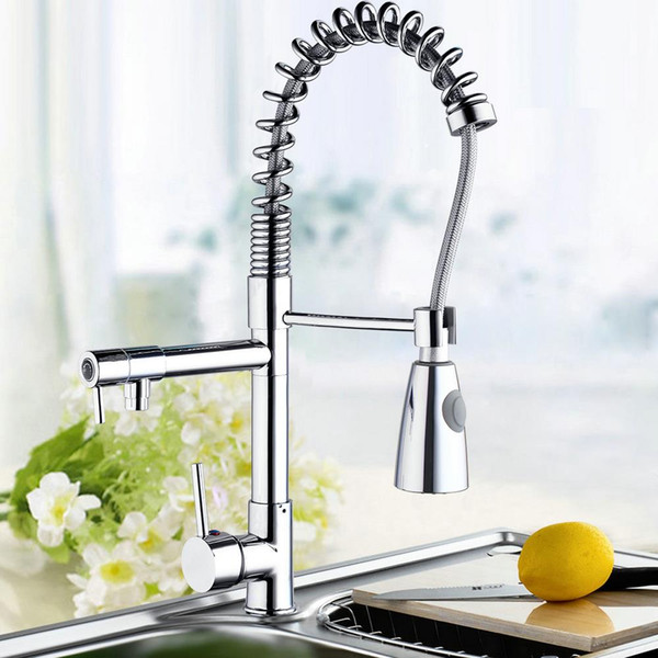 Wholesale- Ouboni Kitchen Faucet Torneira 97168D056/1 Kitchen Swivel Spout Single Handle Sink Faucet Pull Down Spray Mixer Tap