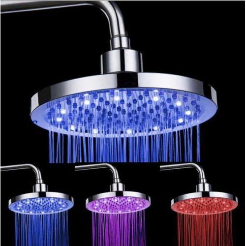 Round Rain Stainless Steel Bathroom temperature change RGB LED Light Shower Head