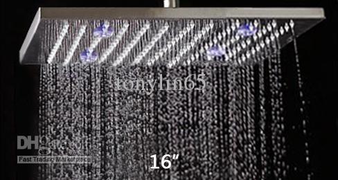 LED Shower Head Stainless Steel(304)16 Inch Square Brushed Nickel Overhead Rainfall Top Shower