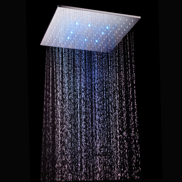 16 Inch Hydro Powered Rainfall Square Led Shower Head Bathroom 40cm*40cm 3 Colors Change Led Showerhead 304 Stainless Steel