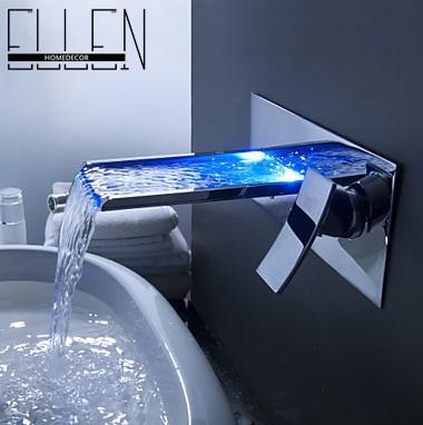 Wholesale- Shipping in 24 Hours Bathroom Mixer Tap Color Changing LED Waterfall Wall Mount Bathroom Sink Faucet Torneira cozinha