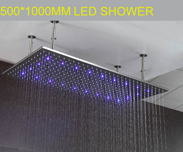3 Colors Led Shower head 500*1000mm rectangular hydro power led light rain shower head sus Bathroom rainfall shower
