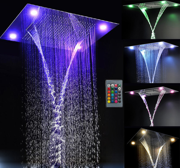 Multi Function Led Light Shower Head 600*800mm Ceiling Rain Shower Remote Control LED Rainfall Waterfall Massage Shower Heads