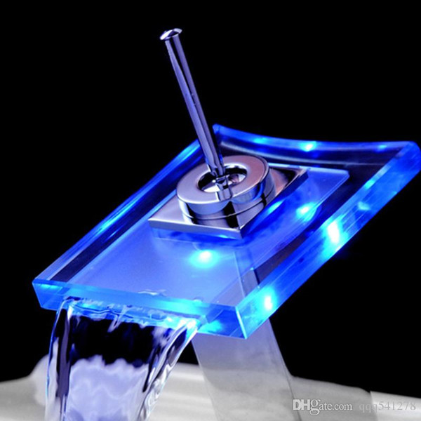 Bathroom Waterfall LED Basin Faucet Glass Waterfall Brass Basin Faucet LED Bathroom Mixer Tap Deck Mounted basin sink Mixer