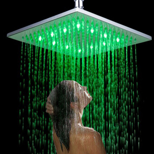 New Arrival Unique LED Color Changing Water Glow Square Temperature Sensor Shiny Panel Rain Bathroom Shower Head