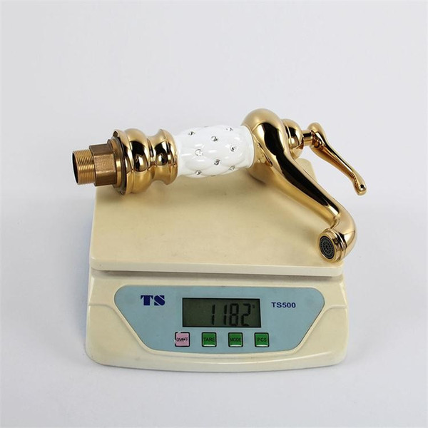 Wholesale- Free Shipping Bathroom Basin Gold Faucet, Brass with Diamond/Crystal Body Tap New Luxury Single Handle Hot and Cold Tap 100088