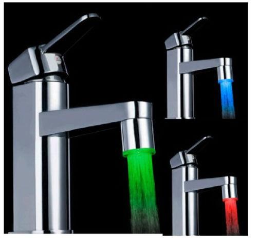 2017 New Fashion LED Water Faucet Stream Light 3 Colors Changing Glow Shower Tap Head Kitchen Temperature Sensor Tap TE