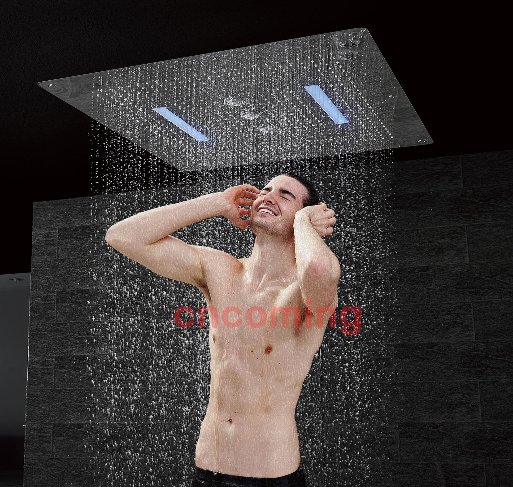 LED ceiling Shower Head made of SUS304 large size 800x800mm four functions rainfall waterfall swirl curtain DF5424