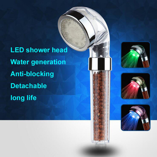 Free DHL/FEDEX LED Shower Head Sprinkler Negative Ions Anion Temperature Sensor RGB Color Temperature sensor 3 Colors round abs Showers