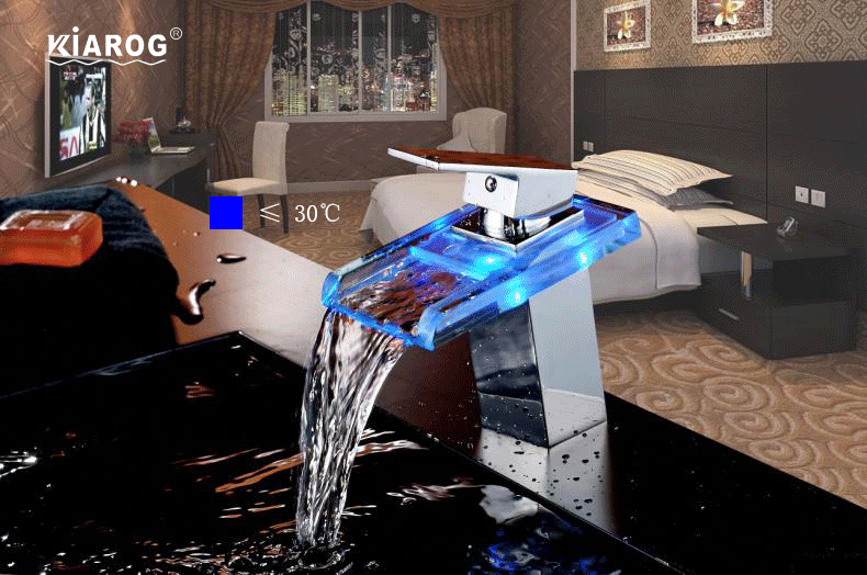 LED Bathroom Waterfall Led Faucet. Glass Waterfall Brass Basin Faucet. Bathroom Mixer Tap Deck Mounted basin sink Mixer Tap