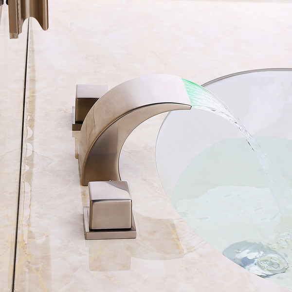 Victoria Waterfall LED Double-Handle Widespread Bathroom Sink Faucet Brushed Nickel