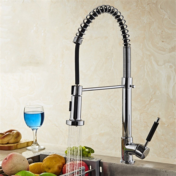 European Style Total Copper Water Tap Minimalism Pull Out Type Household Hydrovalve 360 Degrees Rotatable Kitchen Faucets 130sl Ww