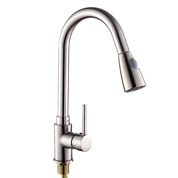 Pull-Out Spray Brushed Nickel Finish Kitchen Sink Faucet One Handle Spout Spray Swivel Ceramic Plate Spool Free Shipping