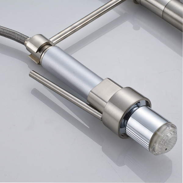 Free Shipping 3 Color LED Changing Kitchen Faucet Pull Out Replace Spout