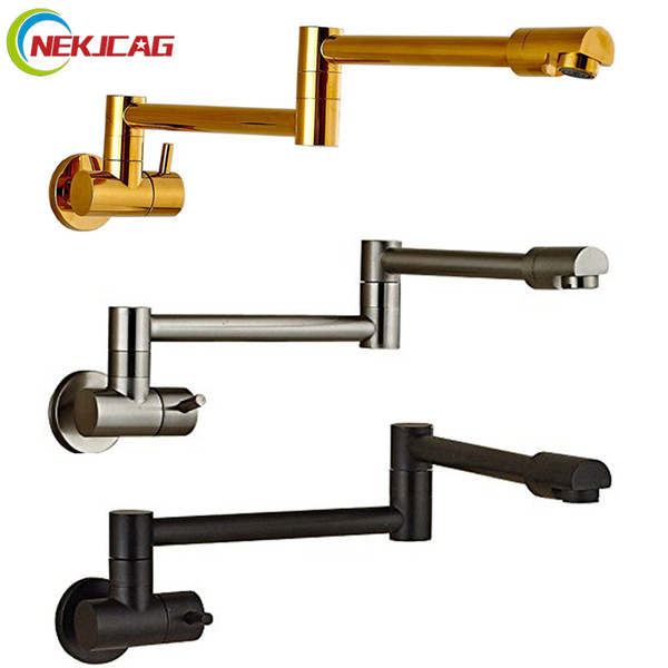Single Lever Rotate Folding Spout Bathroom Kitchen Faucet Wall Mount Cold Water Sink Tap Chrome/Black/Brushed Nickel/Golden