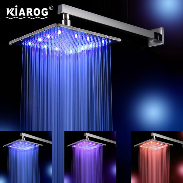 12 Inch Water Powered Rainfall Led Shower Head.Bathroom 30cm*30cm 3 Colors Change Led Showerhead Without Shower Arm.