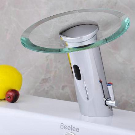 Wholesale- Modern Brass Bathroom Sink Automatic Sensor Mixer tap Hot And Cold Sensor Faucet Glass Waterfall Sensor Faucet Tap(QH0109A)