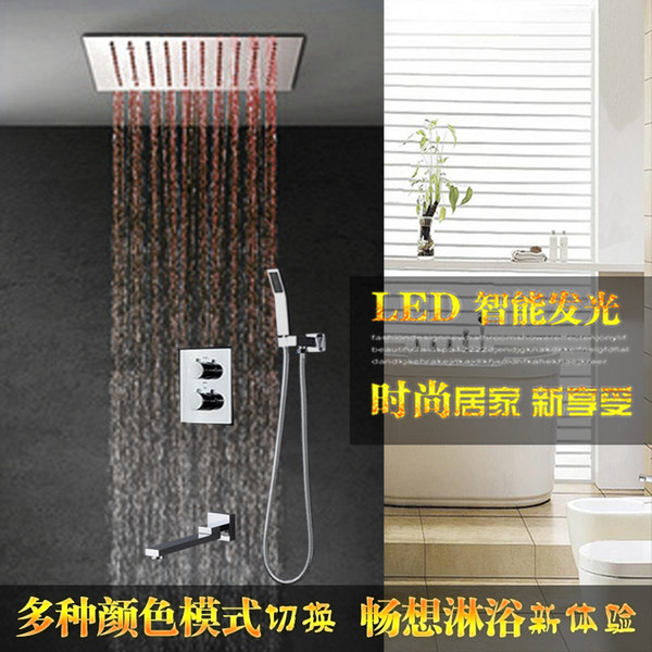 Luxury bathroom multi color change rain shower head set recessed ceiling showerhead electricity led shower thermostatic mixer faucet 304SUS