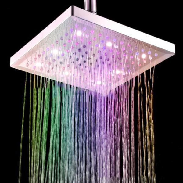 Modern Shower Heads Led Square Bathroom Shower Head with Colorful Lights Feature For LED Heads Waterfall 8-Inch Polished DHL free