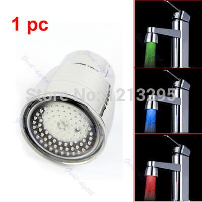 Wholesale- Temperature Sensor 3 Color Kitchen Water Tap Faucet RGB Glow Shower LED LightFreeshipping H02